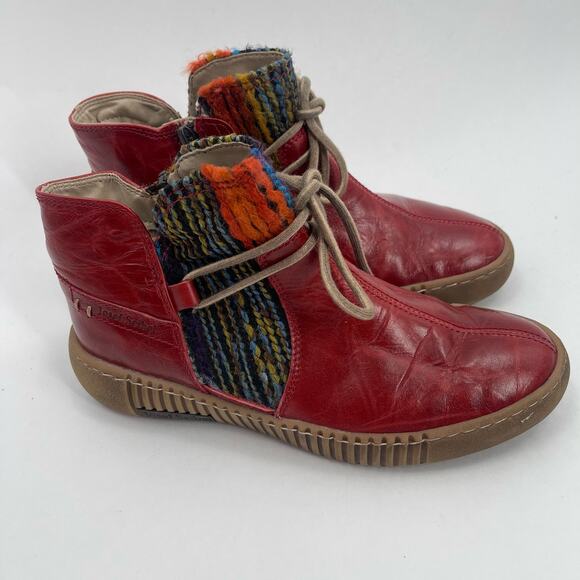 JOSEF SEIBEL Boots Size 36 (US 6) Maren 18 Bootie Leather Red Yarn Ankle Boho - Picture 9 of 14